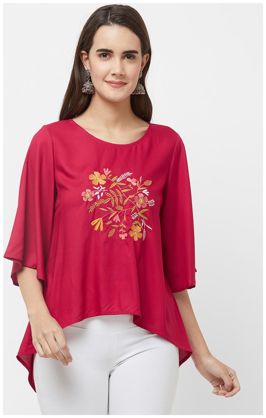 

Fusion Beats Women Embroidered Regular top - Pink