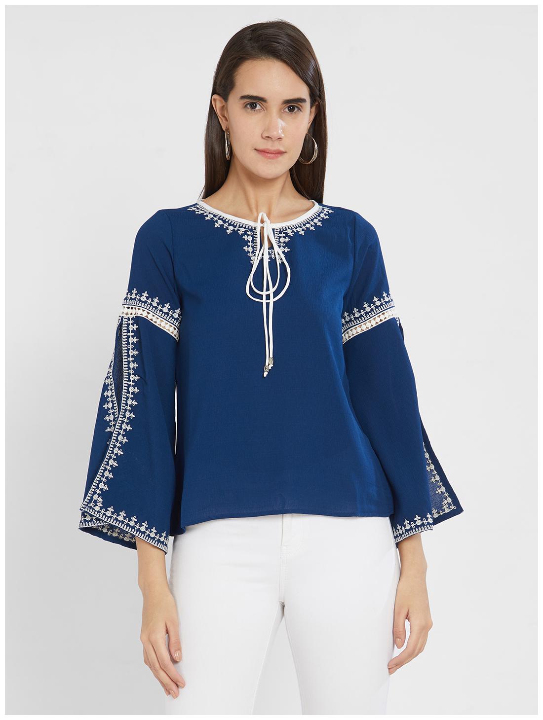 

Fusion Beats Women Embroidered Shirt style - Blue