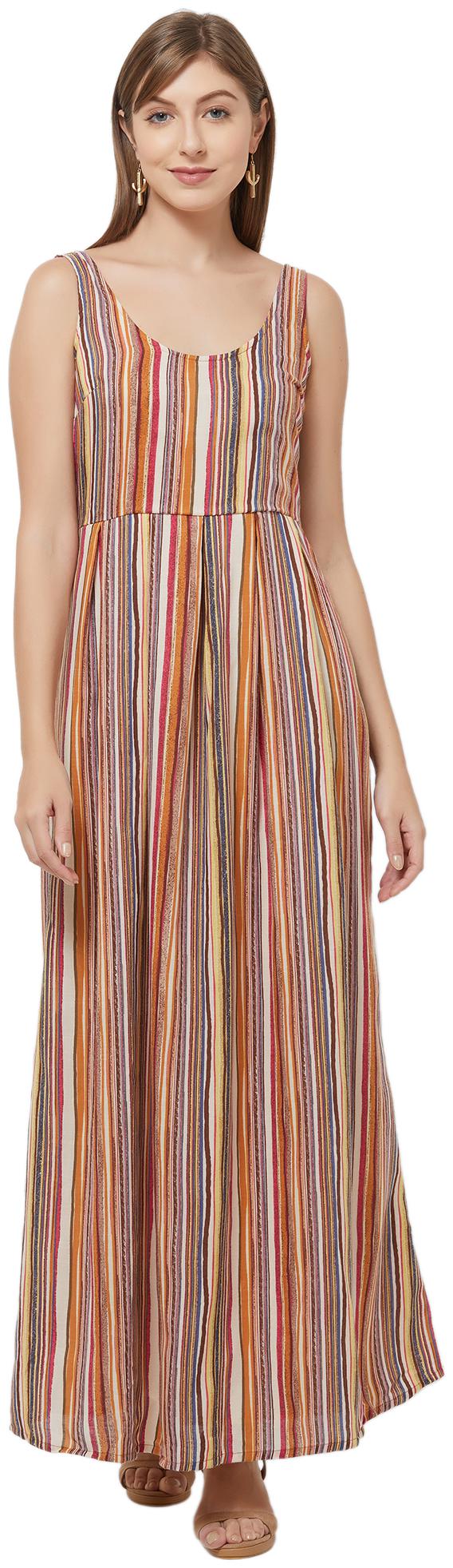 

Fusion Beats Brown Striped A-line dress