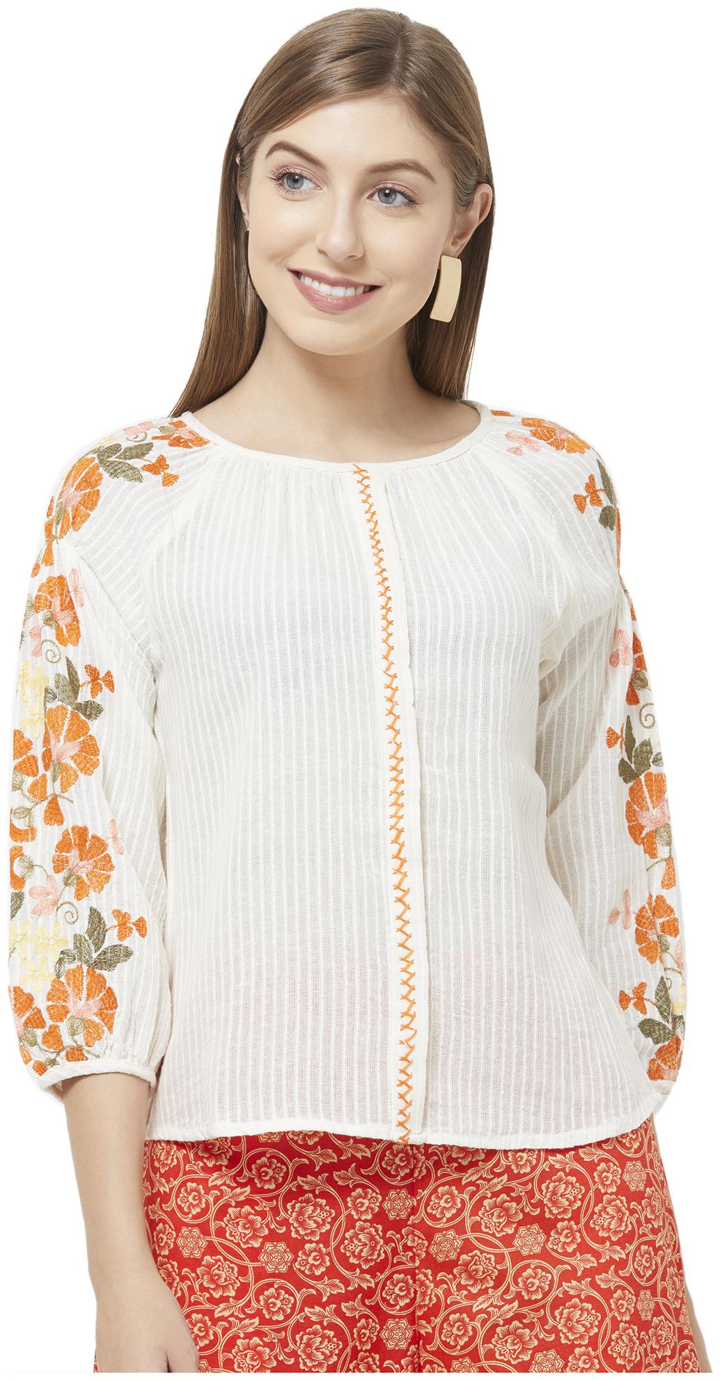 

Fusion Beats Women Embroidered Regular top - White