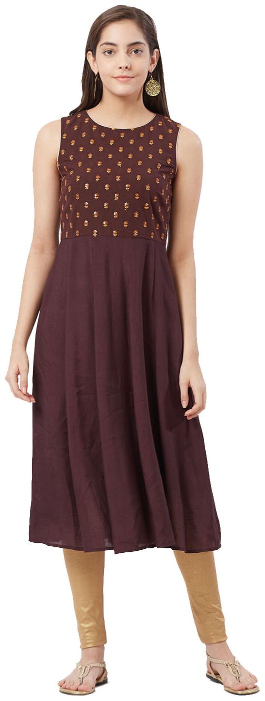 

Fusion Beats Women Brown Kurta With Sequence Work