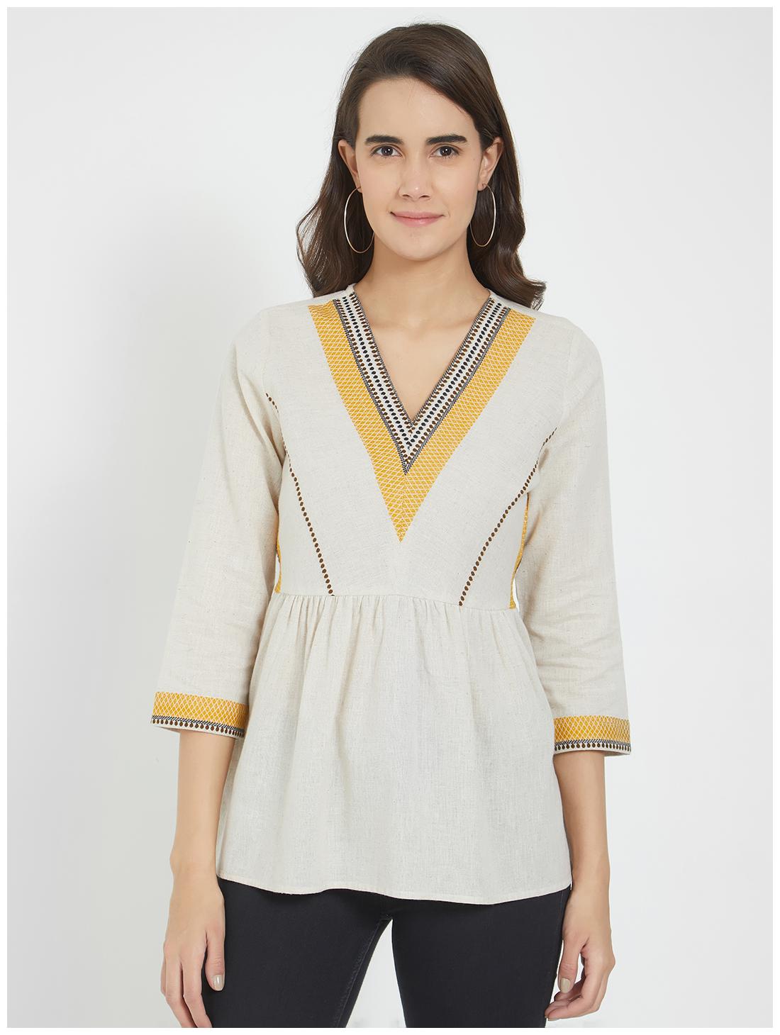 

Fusion Beats Women Solid Regular top - Beige