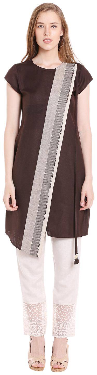Fusion Beats Women Brown Printed Straight Kurta