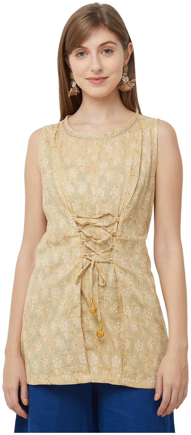 Fusion Beats Women Printed Regular top - Beige