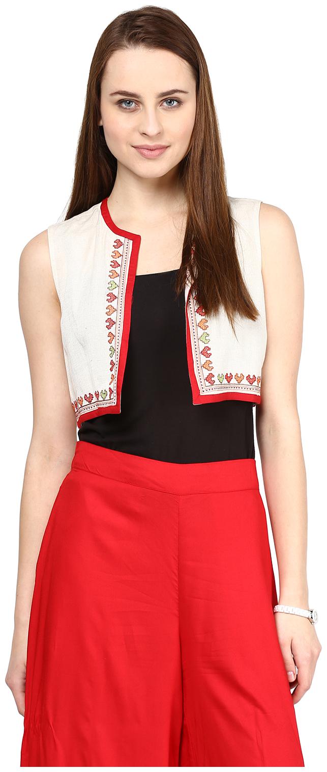 

Fusion Beats Women Embroidered Regular top - White