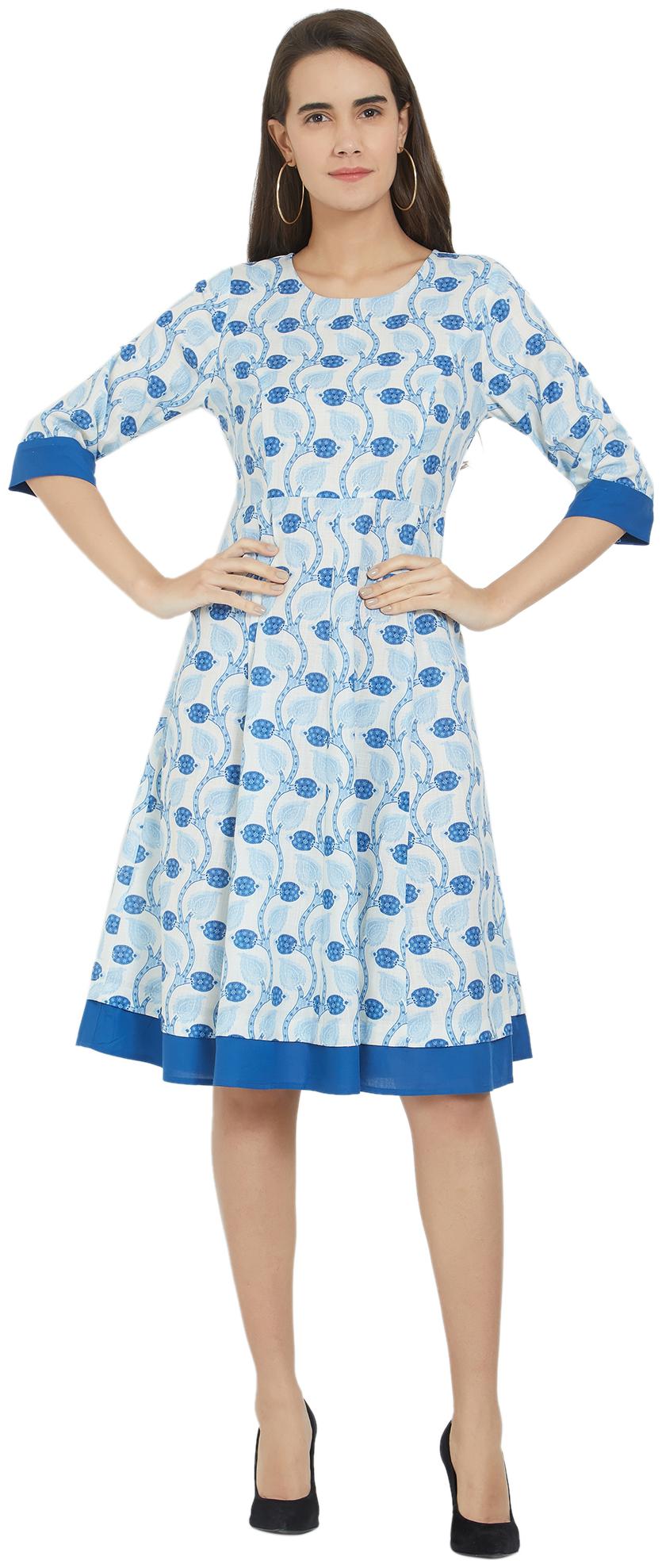 

Fusion Beats Blue Printed A-line dress