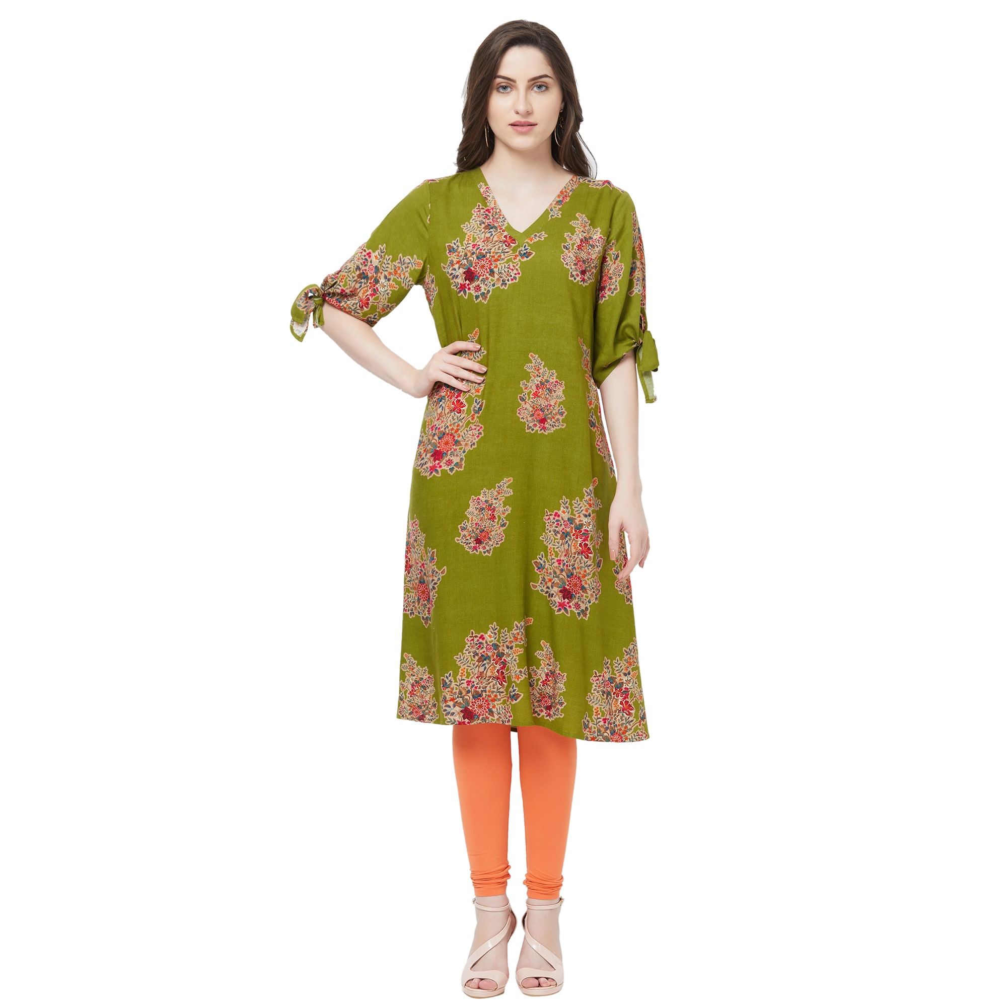 

Fusion Beats Women Green Floral Straight Kurta