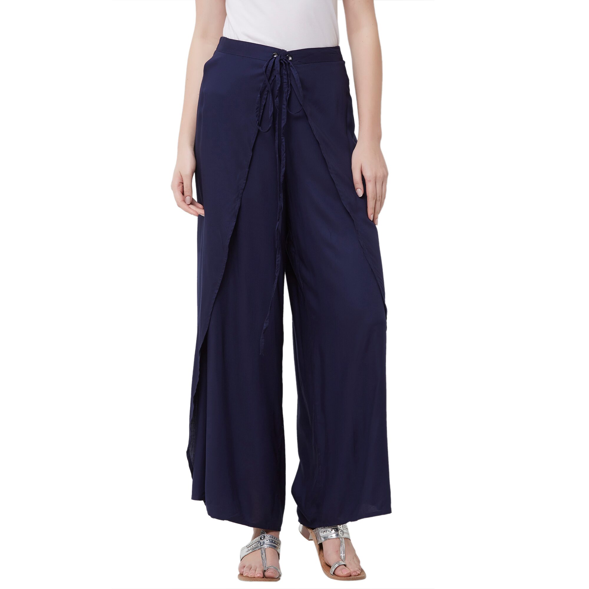 

Fusion Beats Viscose Solid Navy Blue Color Palazzo
