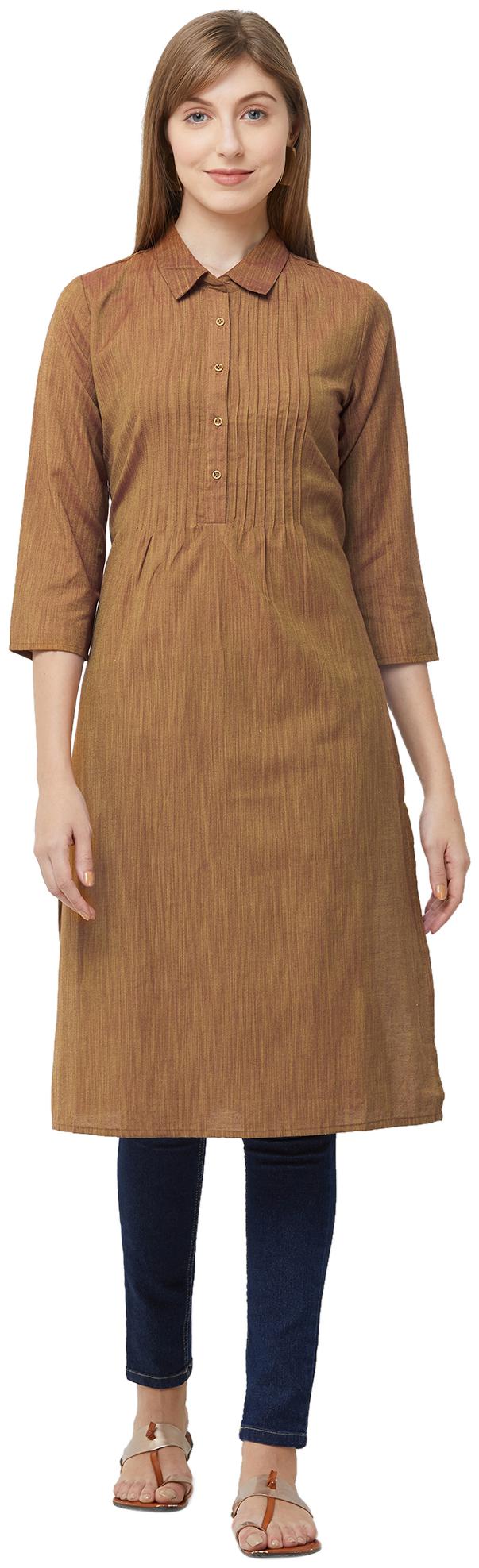 

Fusion Beats Women Brown Solid Straight Kurta