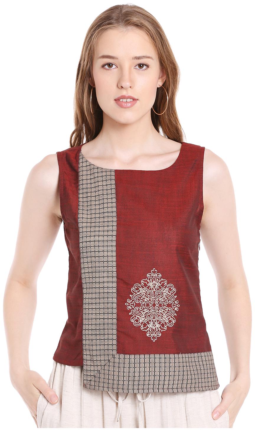 

Fusion Beats Women Embroidered Regular top - Maroon