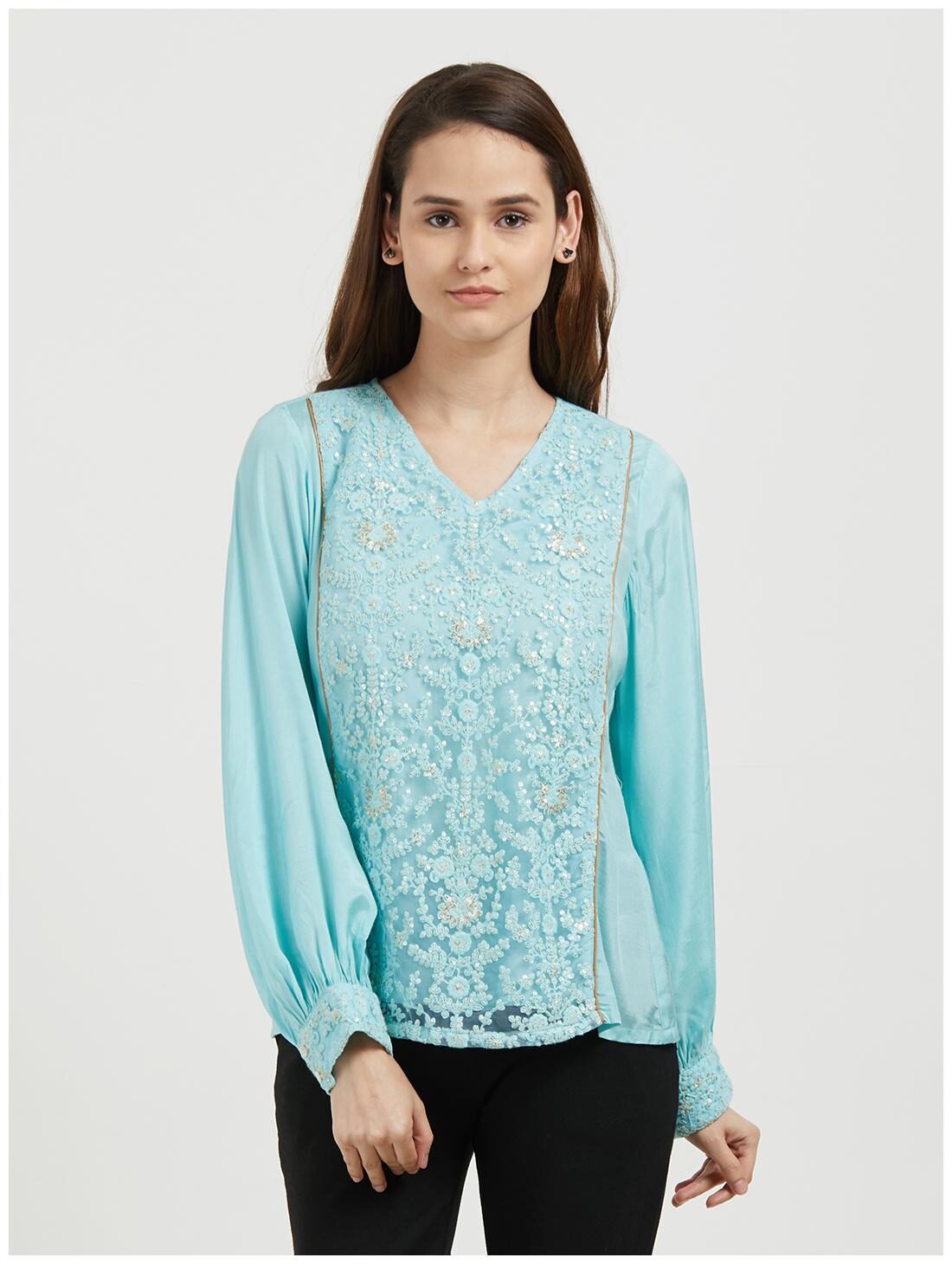 

Fusion Beats Women Self design Regular top - Blue