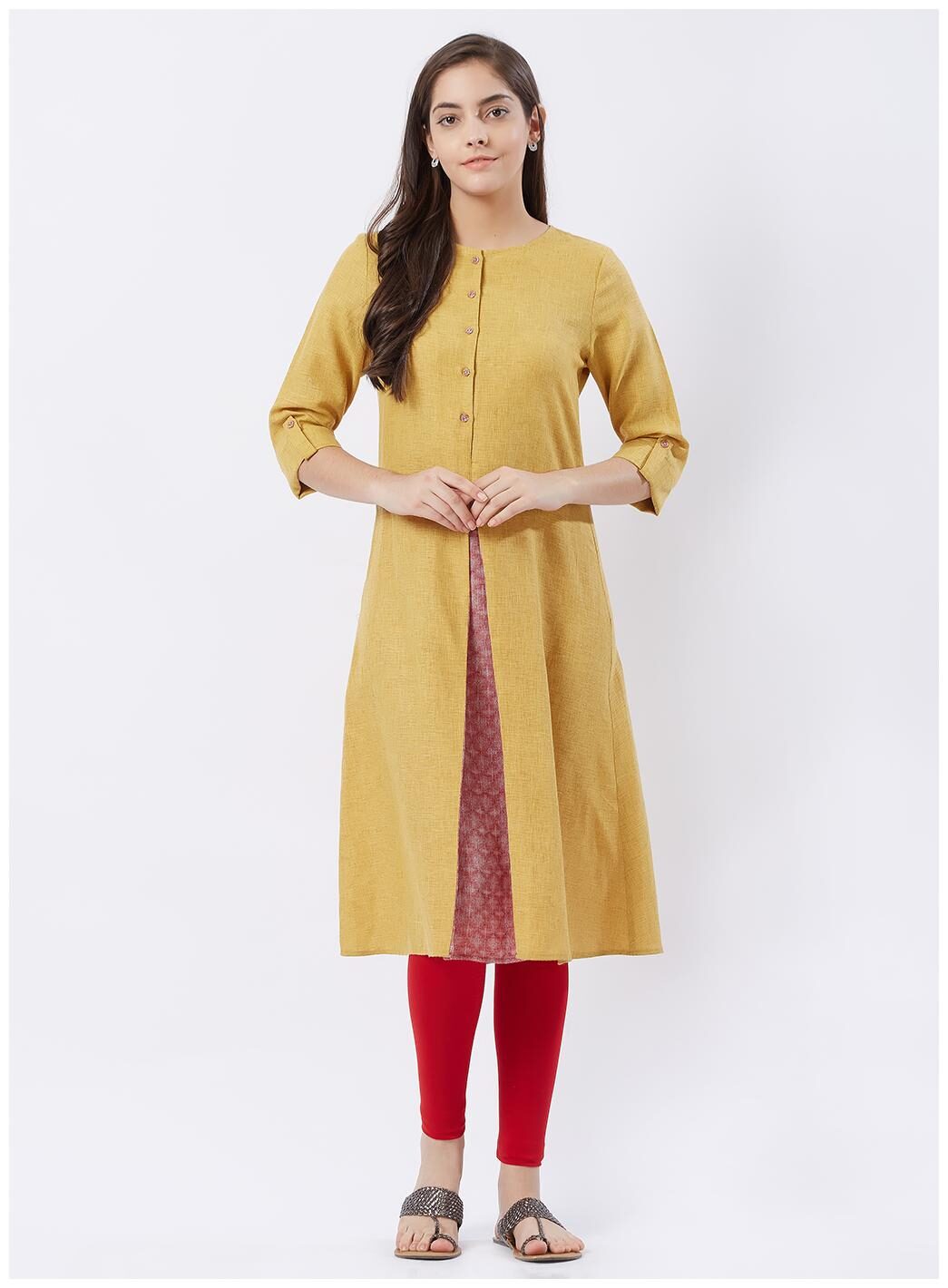 

Fusion Beats Women Cotton Solid Kurta Yellow