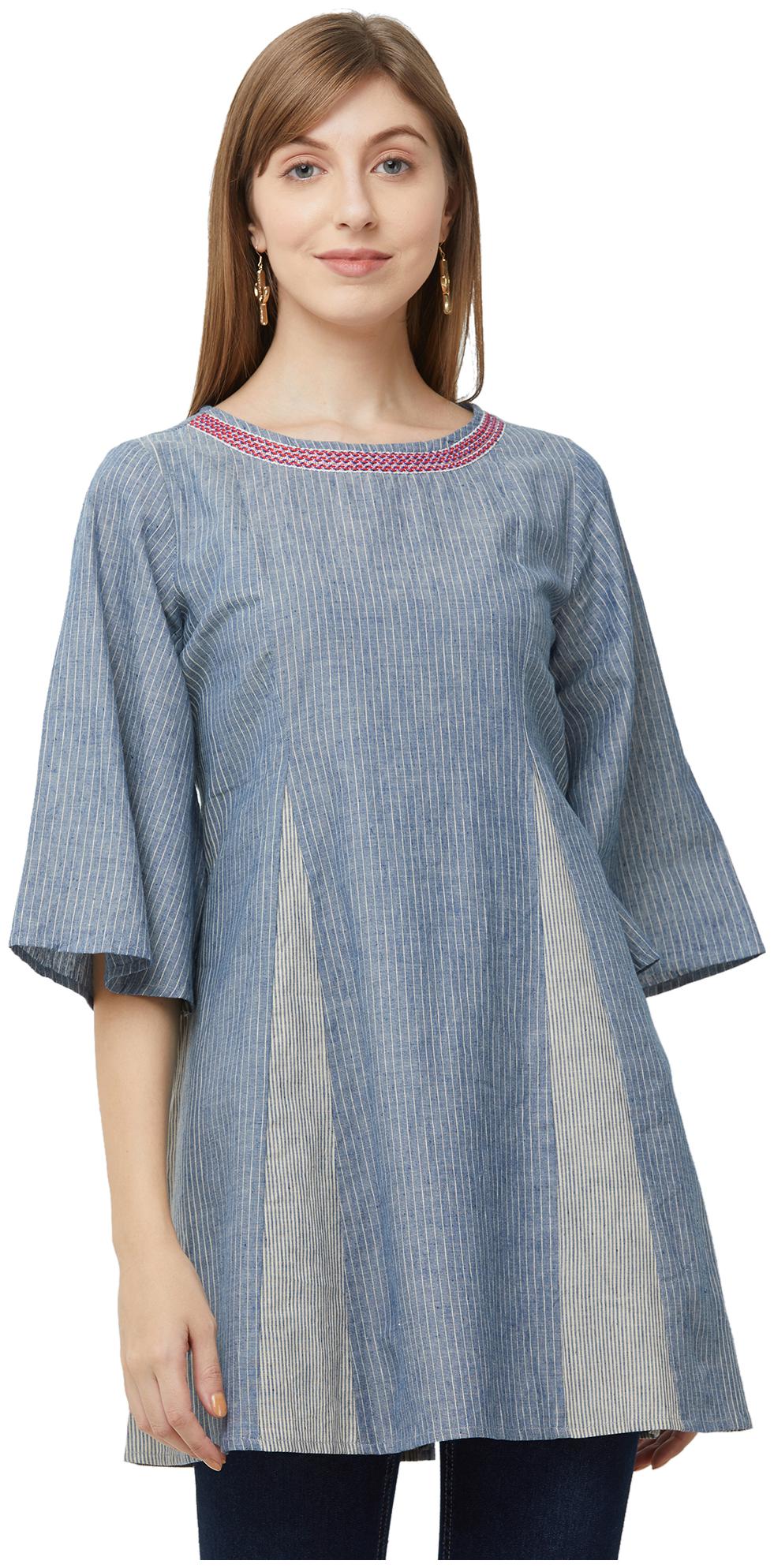 

Fusion Beats Women Striped Regular top - Blue