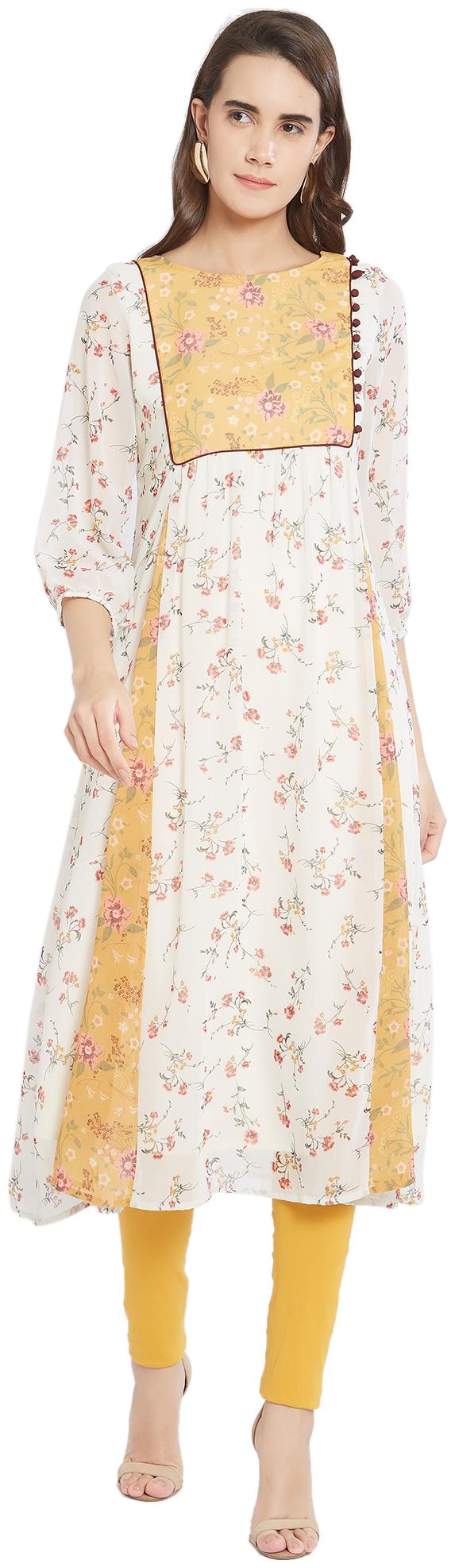

Fusion Beats Women Polyester A Line Kurta Yellow and White color