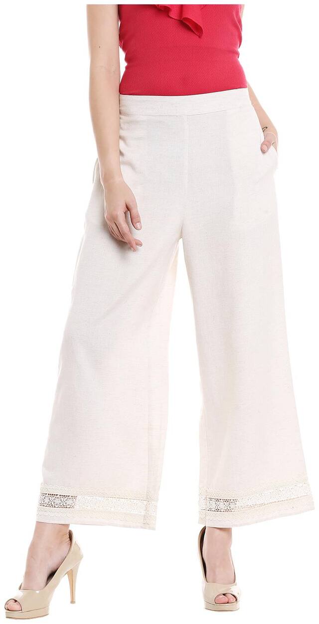 Fusion Beats Off White Solid Palazzos