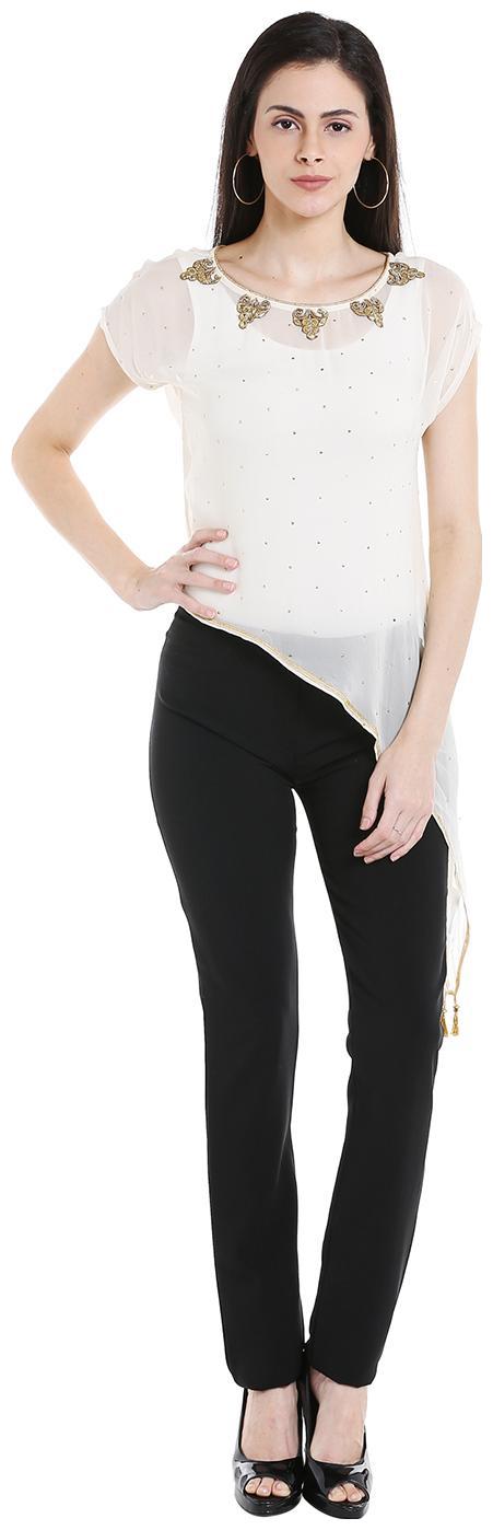 

Fusion Beats Women Embellished Regular top - White