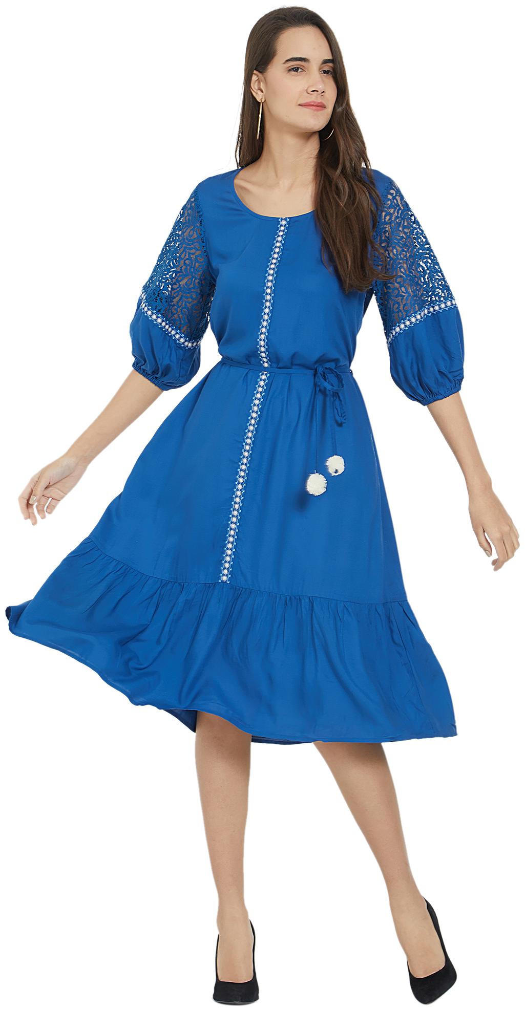 

Fusion Beats Blue Solid A-line dress