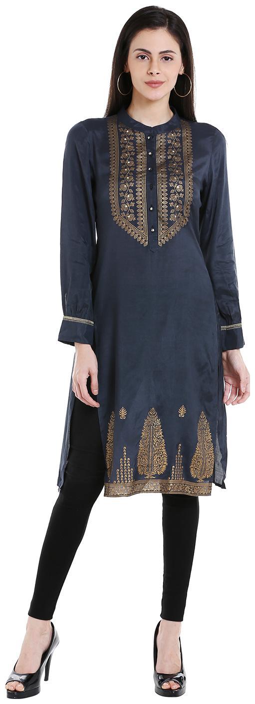 

Fusion Beats Women Blue Printed Straight Kurta