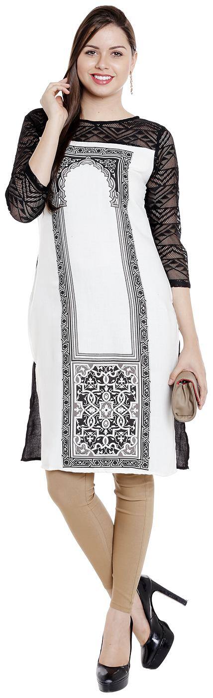 Fusion Beats Women Black Printed Straight Kurta