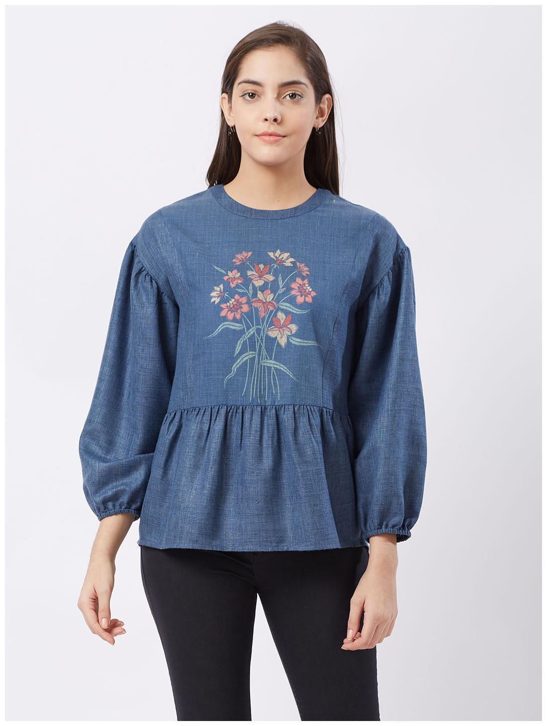 

Fusion Beats Women Embroidered Regular top - Blue