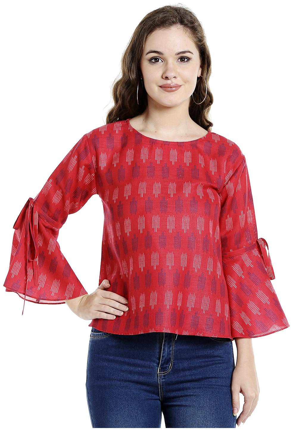 

Fusion Beats Women Printed Regular top - Red