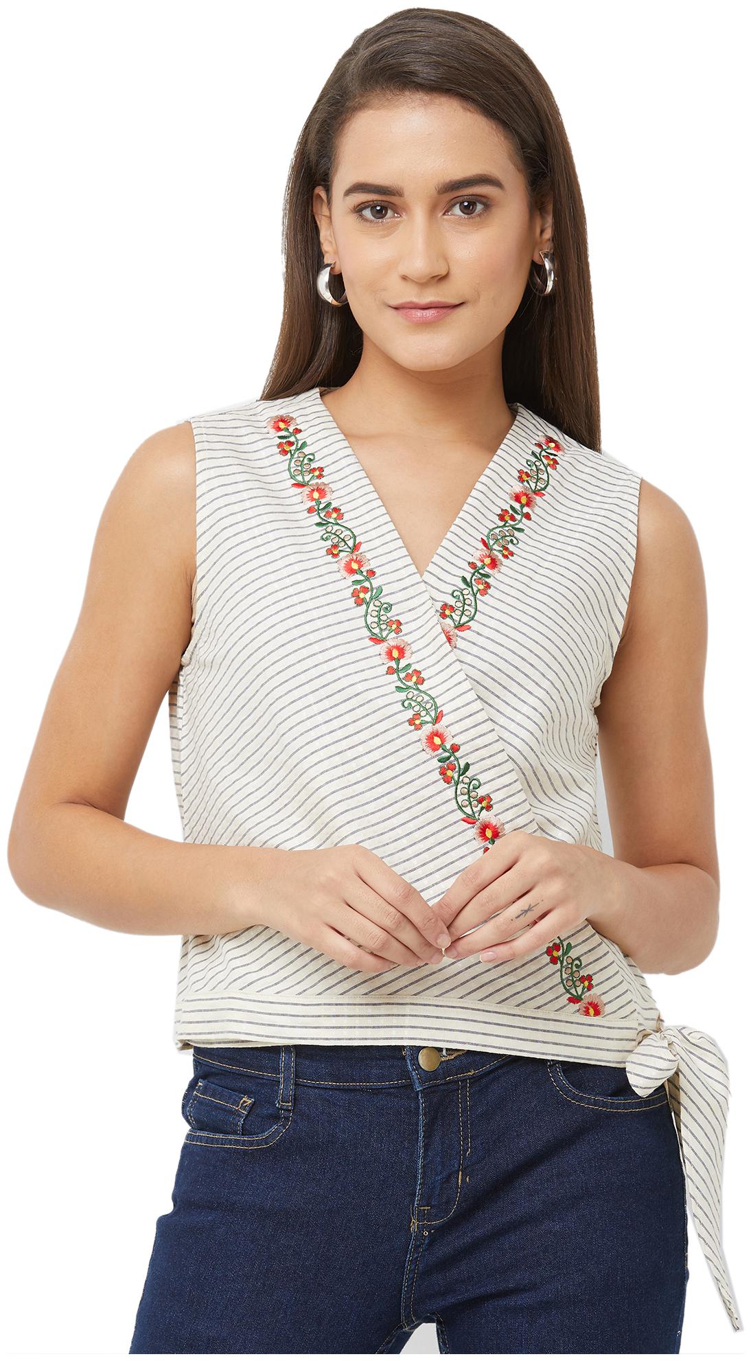 

Fusion Beats Women Striped Regular top - White