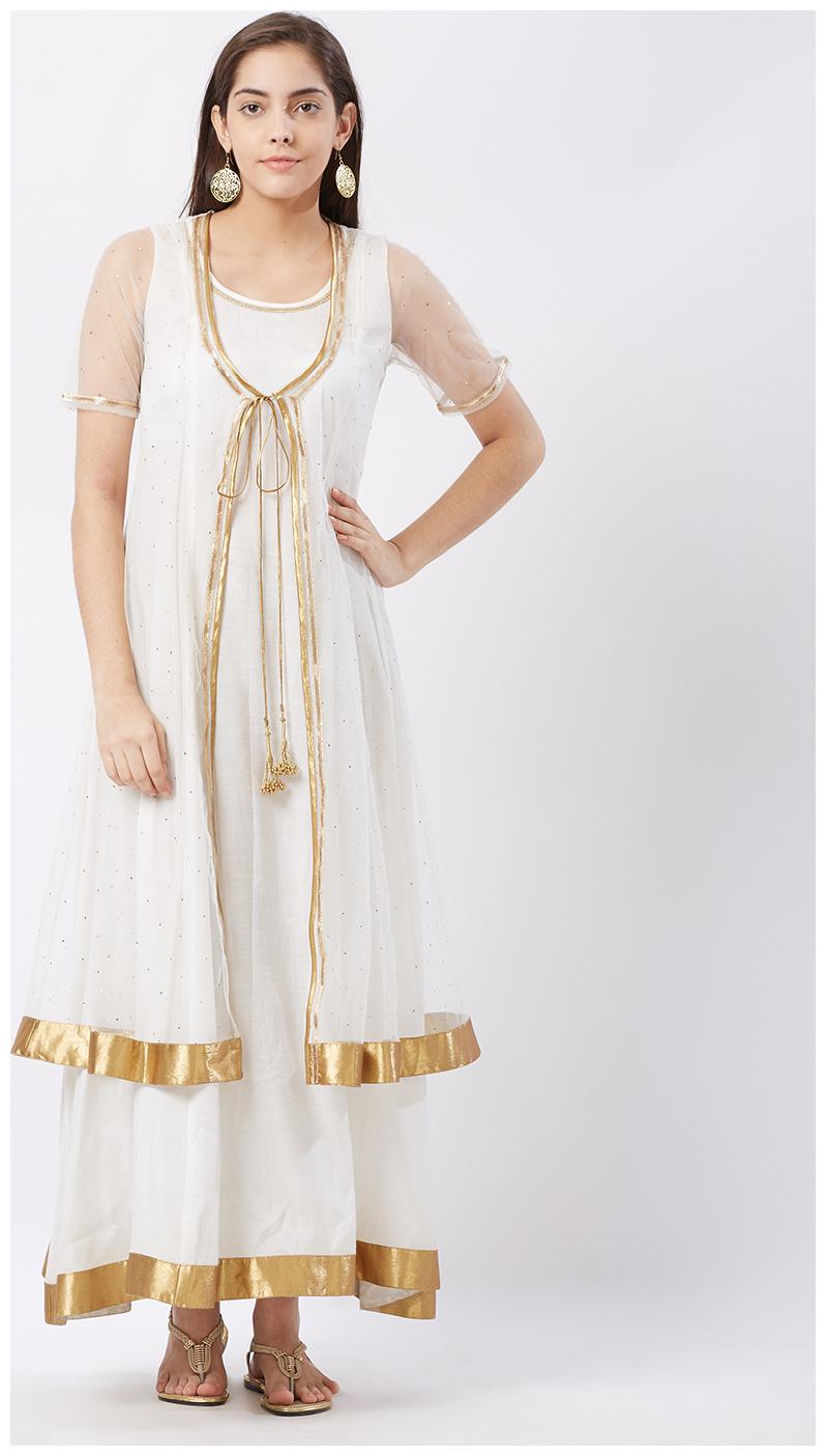 

Fusion Beats Women White Solid Layered Kurta