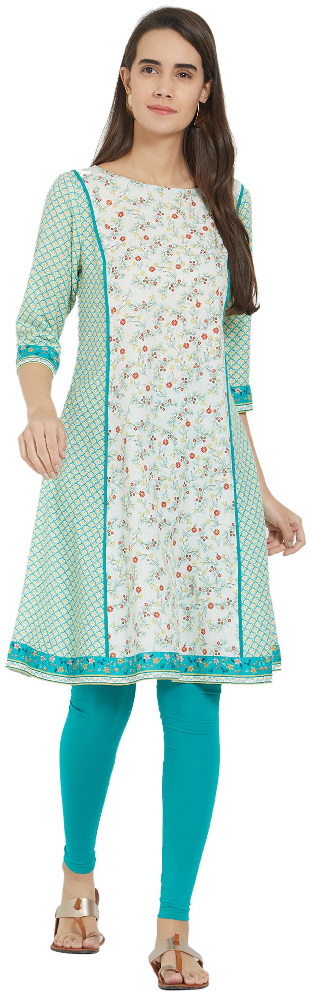 

Fusion Beats Women White Turquoise Printed Anarkali Kurta