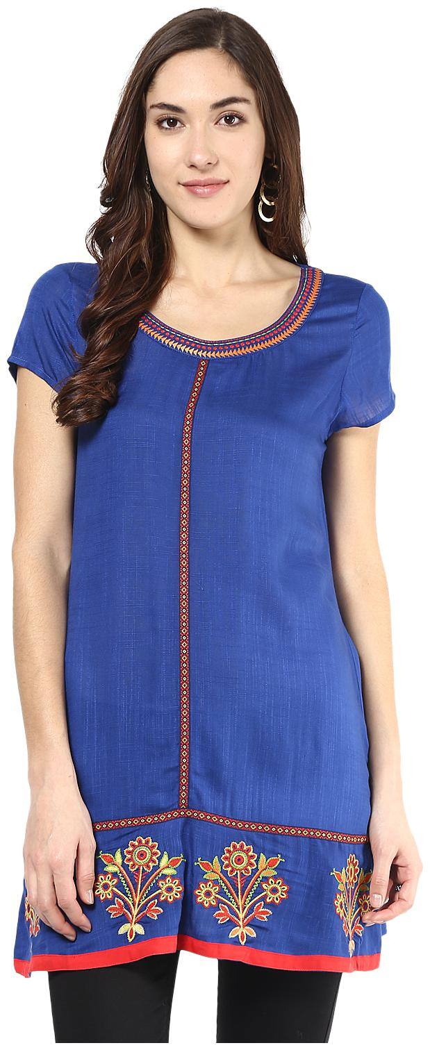 Fusion Beats Women Solid Regular top - Blue
