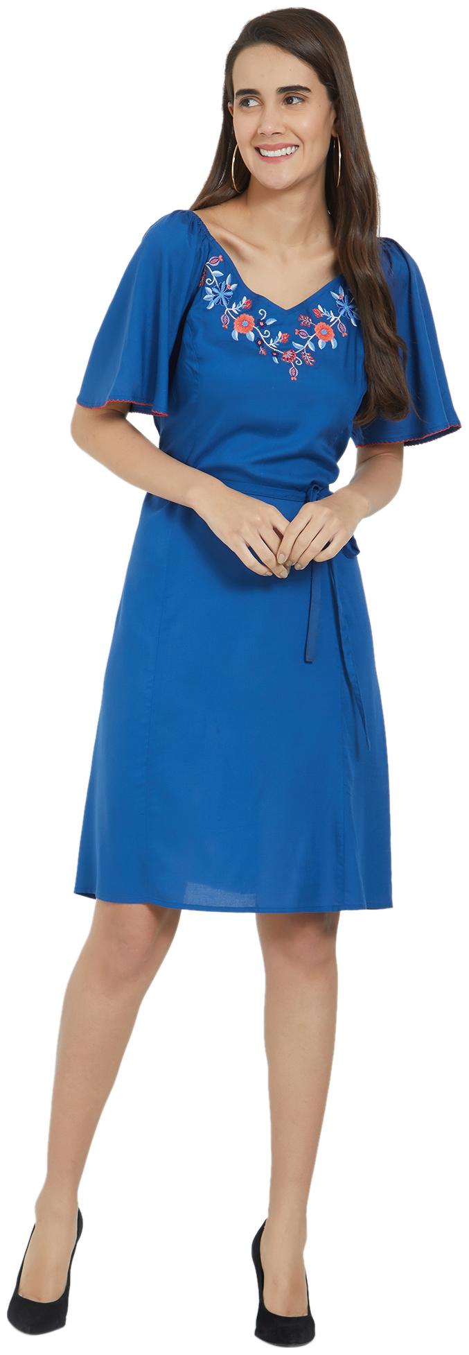 

Fusion Beats Blue Solid A-line dress