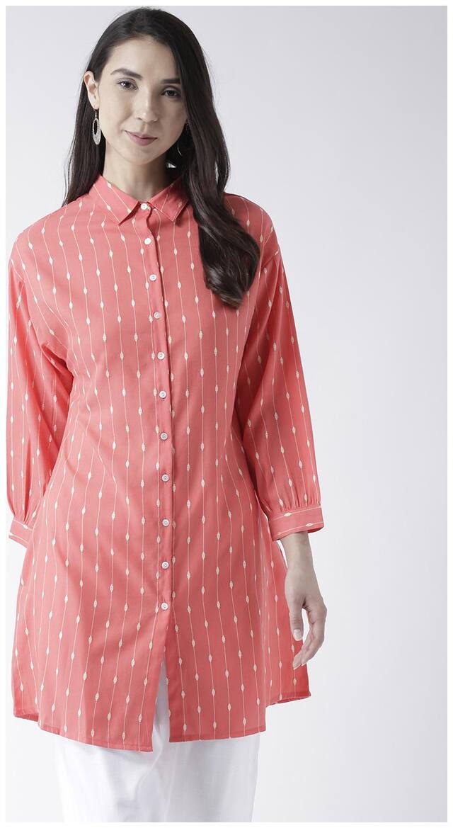 Fusion Beats Women Pink Printed A Line Kurta