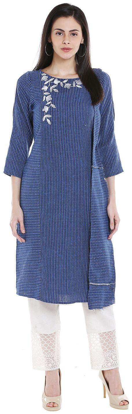 

Fusion Beats Women Blue Printed Straight Kurta