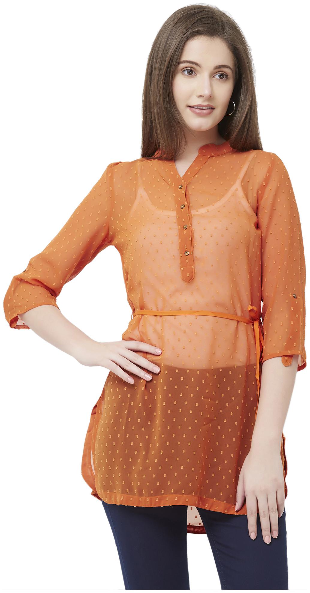 

Fusion Beats Women Self design Regular tunic - Orange