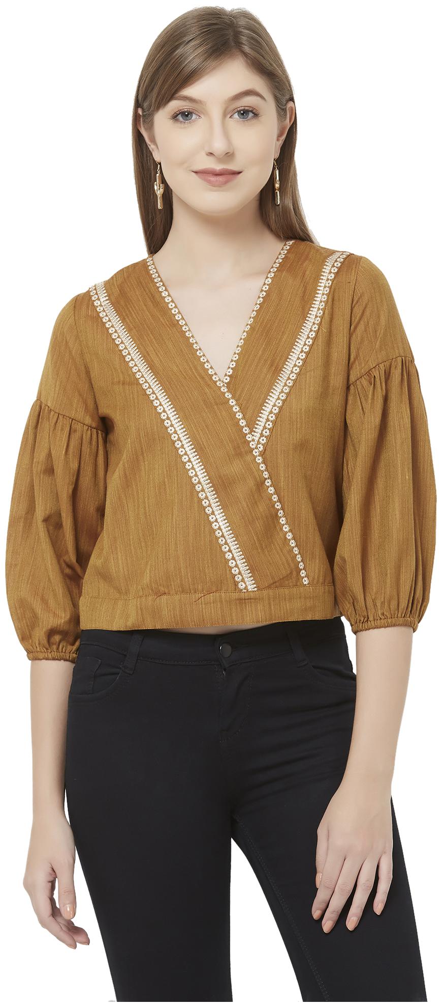 

Fusion Beats Women Solid Regular top - Brown