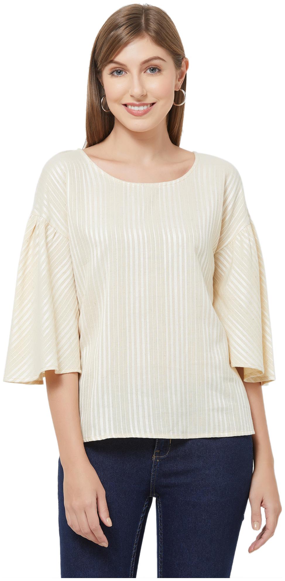 

Fusion Beats Women Striped Regular top - Beige