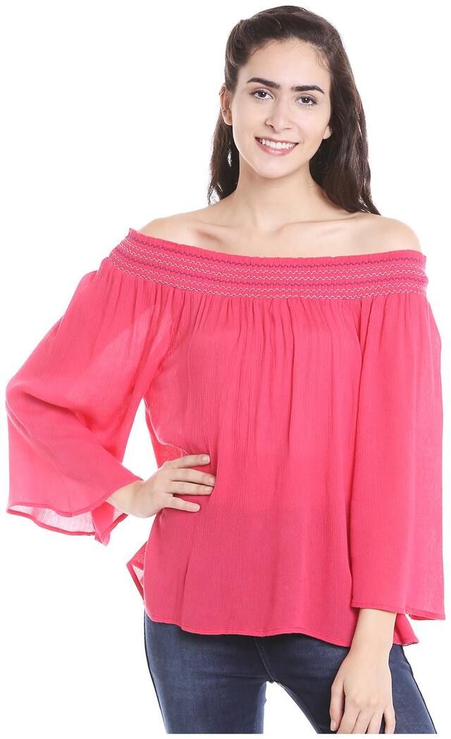 Fusion Beats Women Solid Regular top - Pink