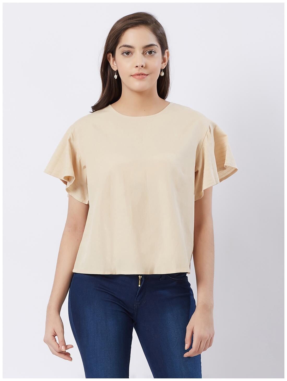 

Fusion Beats Women Solid Regular top - Beige