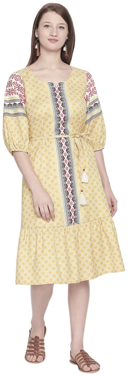 

Fusion Beats Yellow Printed A-line dress