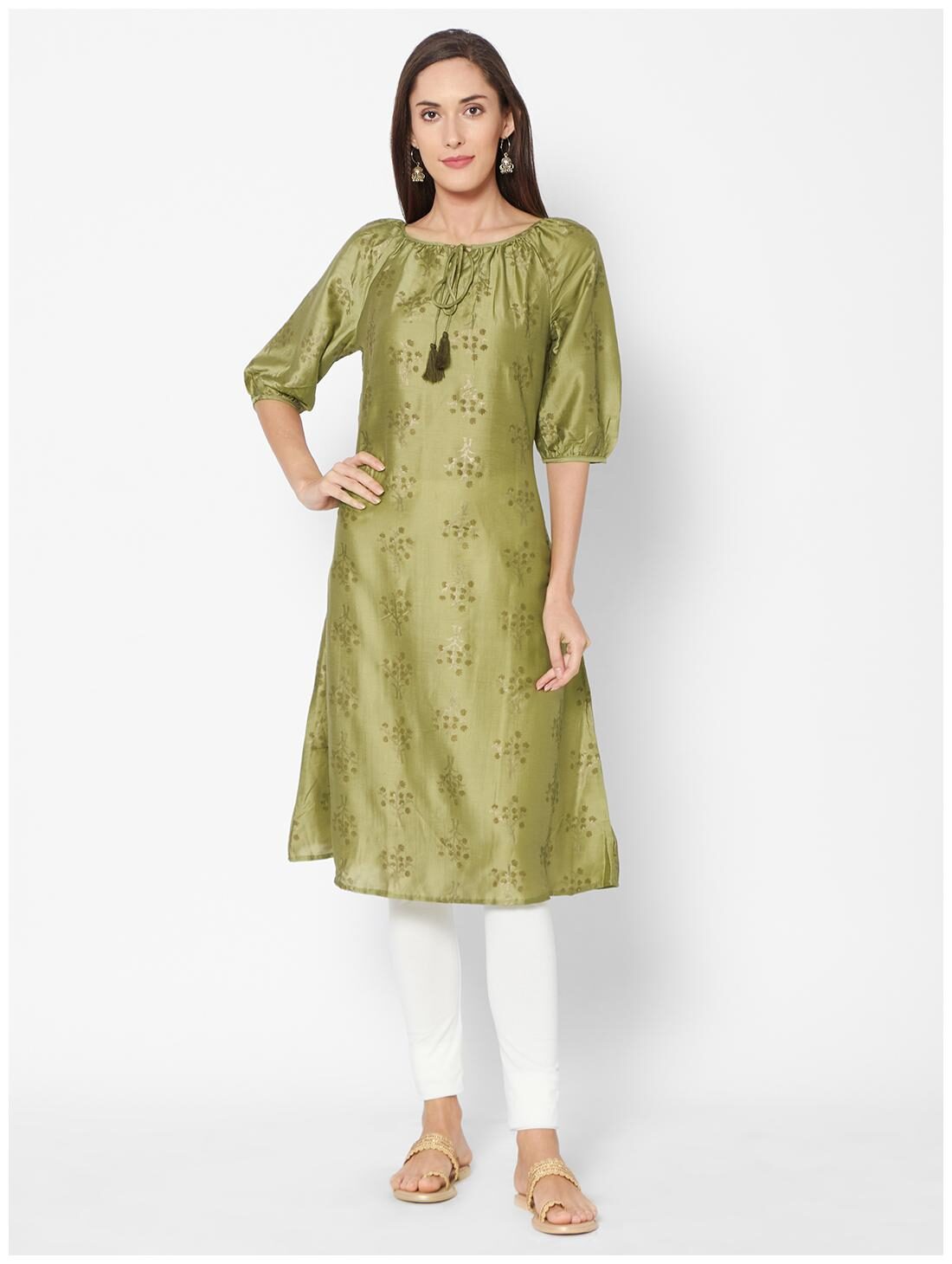 

Fusion Beats Women Green Embroidered Regular Kurti