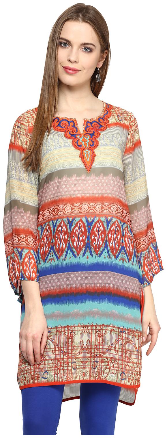

Fusion Beats Women Printed Regular top - Orange