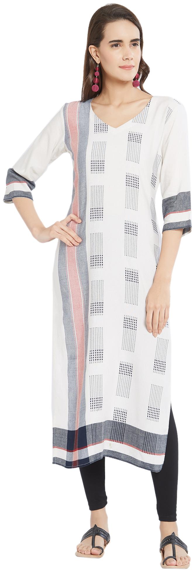 

Fusion Beats Women White Printed Straight Kurta