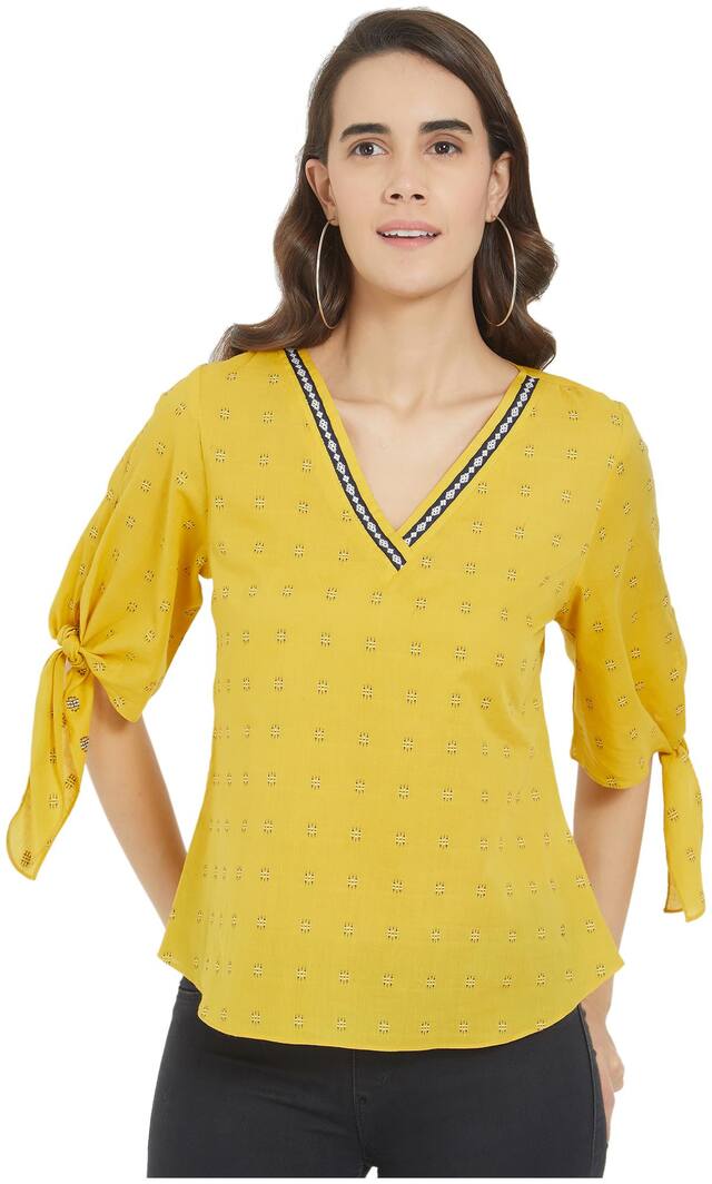 Fusion Beats Women Printed Regular top - Yellow