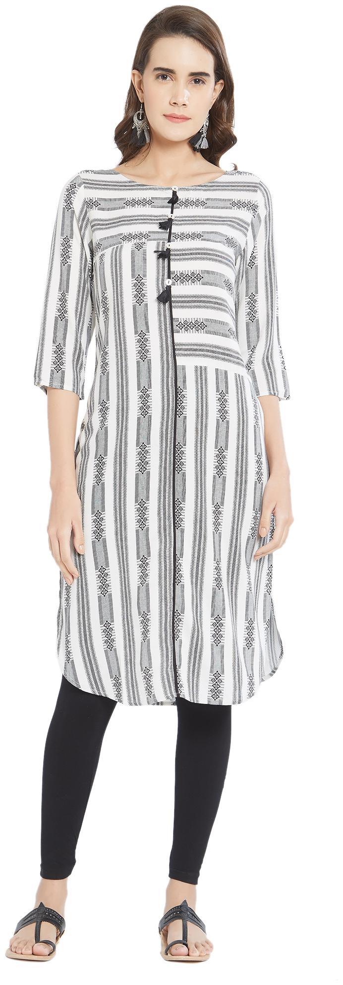

Fusion Beats Women Beige Printed Straight Kurta