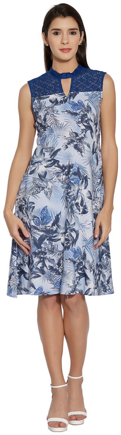 

Fusion Beats Blue Printed Fit flare dress