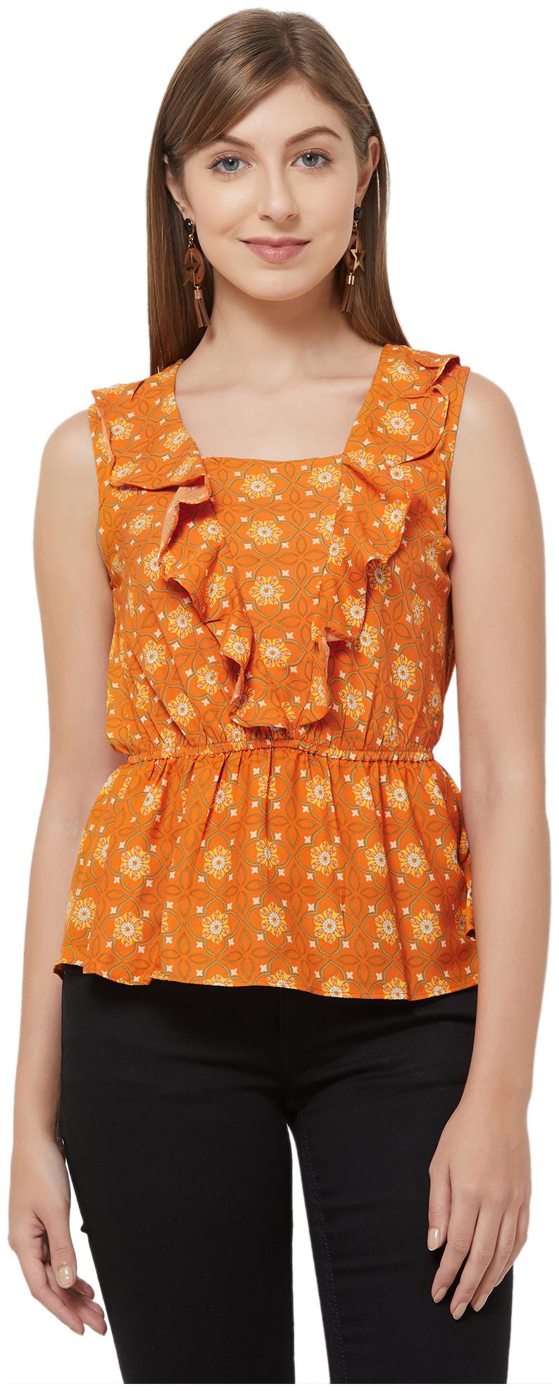 

Fusion Beats Women Printed Regular top - Orange