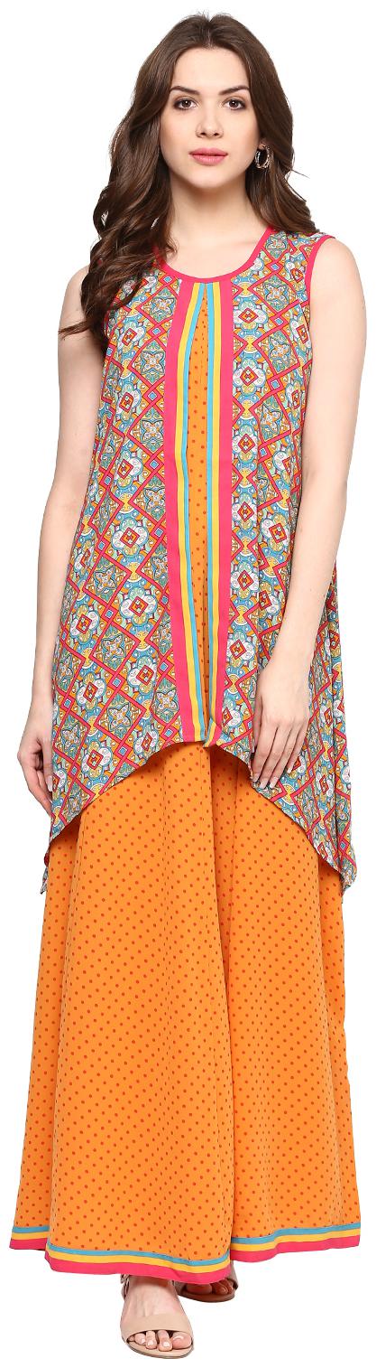 

Fusion Beats Orange Printed Fit flare dress
