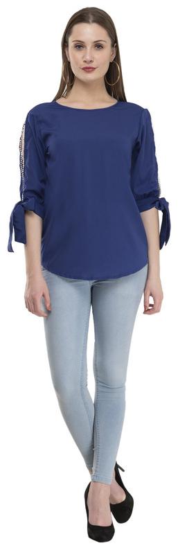 

G Fashions Crepe Solid Navy Blue Top For Women