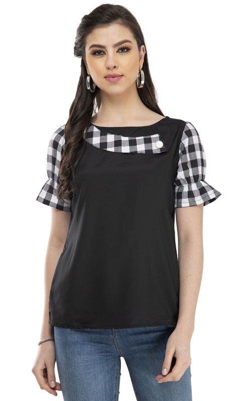 

G Fashions Women Checked Regular top - Black