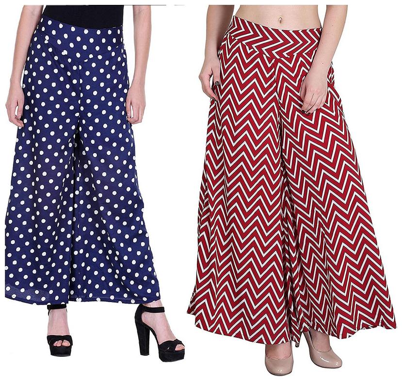 

G Fashions Blue Maroon Geometric Wide Leg Palazzo