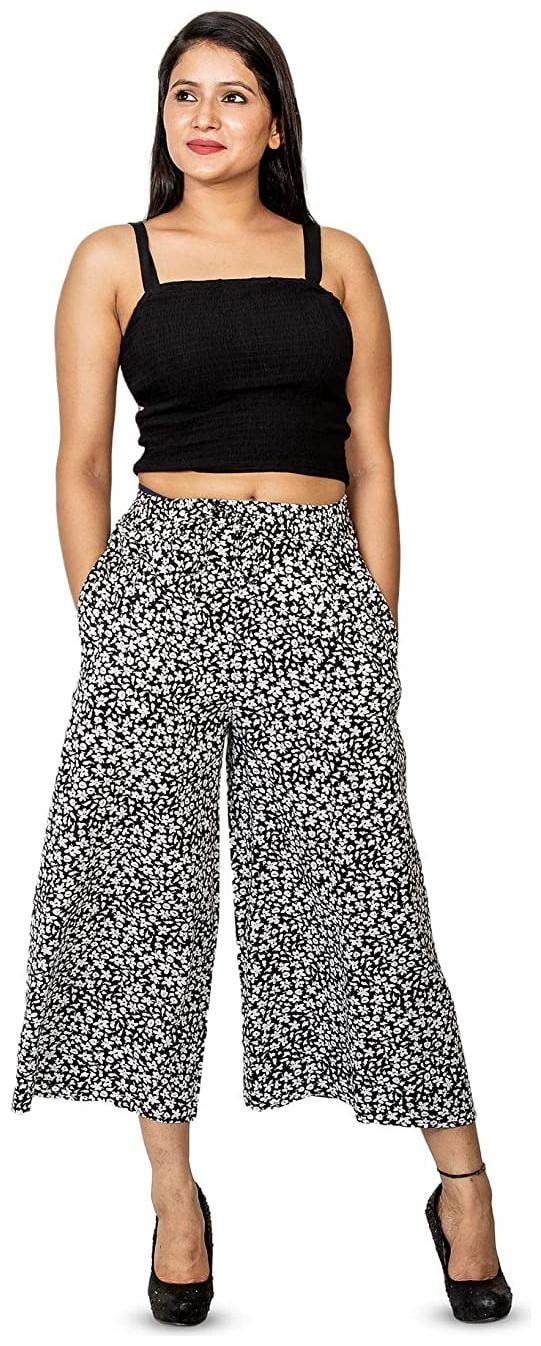 

G LINE CREATIONS Black White Floral Wide Leg Palazzo